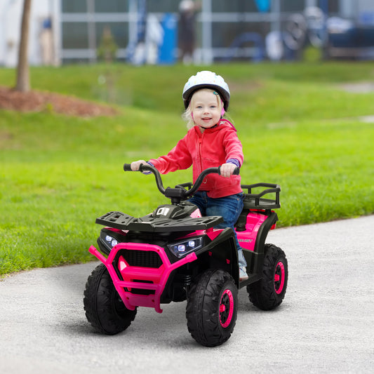 12V Kids Electric Ride On ATV, Battery-Powered Quad Bike W/ Spring Suspension, Forward Backward, Storage Basket, Pink