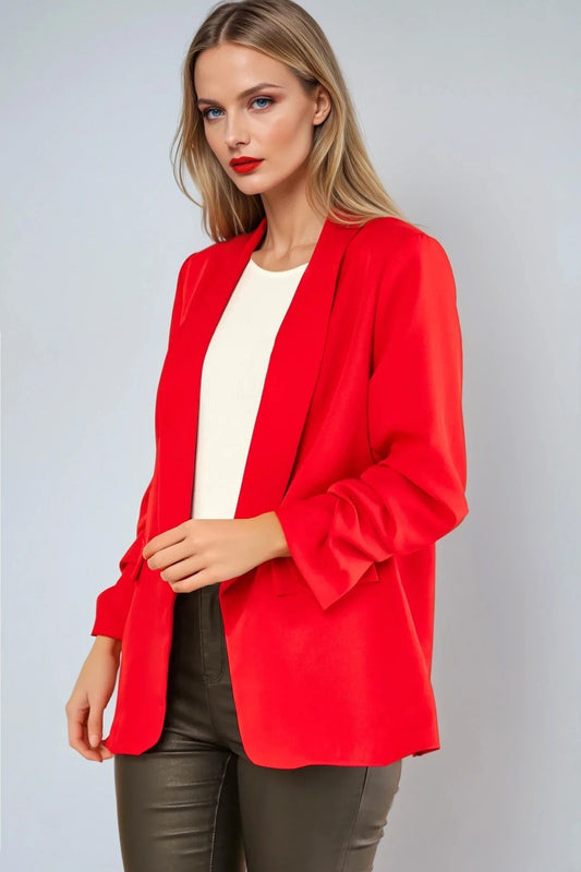 Red Blazer with Ruched Sleeves-1