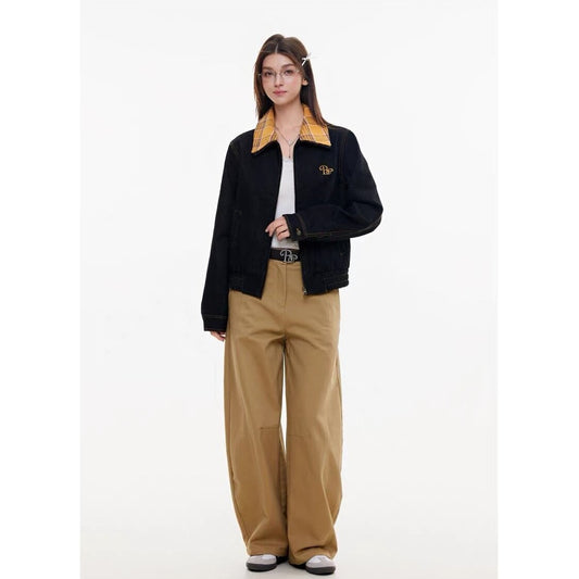 Retro Plaid Patchwork Denim Jacket Unisex Fashion Design High-End Workwear Jacket