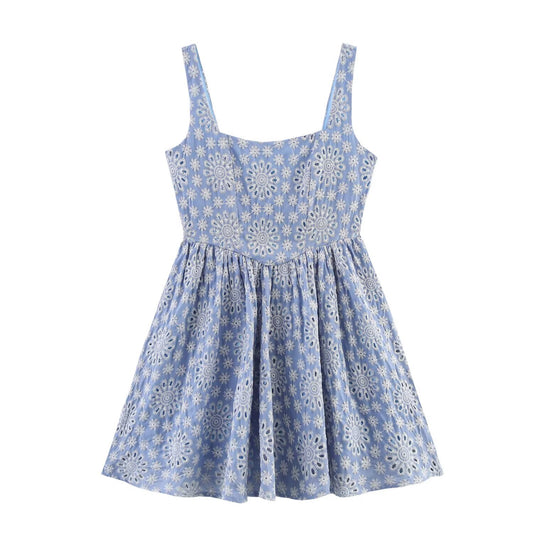 Vacation style sexy slim fit embroidered mini dress