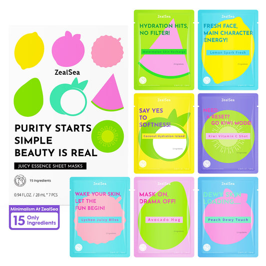 ZealSea Clean Beauty Face Masks Skincare, Minimalism 15 Ingredients Sheet Mask, Dopamine Colour Design Facial Mask, Sleepover & Slumber Spa Party Supplies, Women Teen Girl Gifts Trendy Stuff, 7 Pack