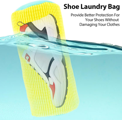 2 x Shoes Wash Bags, 39 x 19 cm, Shoes for Washing Machine, Reusable Shoe Wash Bag, Washing Machine with Brushes and Zip, Shoe Wash Bag, Padded for Travel Apartment (2 Pieces, Yellow)