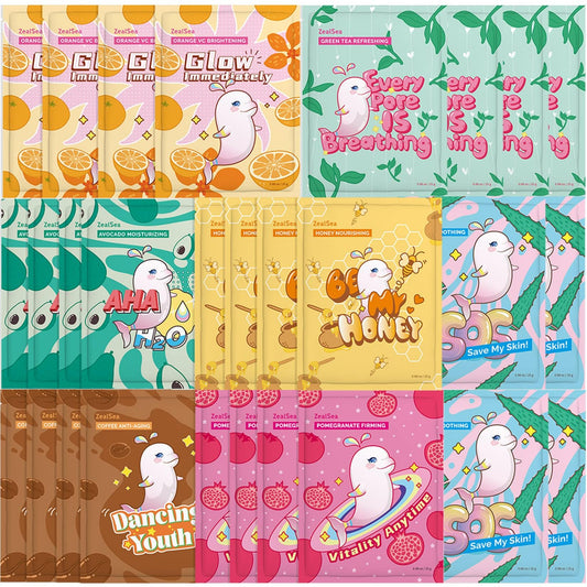 ZealSea Clean Beauty Face Masks Skincare, Minimalism 15 Ingredients Sheet Mask, Dopamine Colour Design Facial Mask, Sleepover & Slumber Spa Party Supplies, Women Teen Girl Gifts Trendy Stuff, 7 Pack