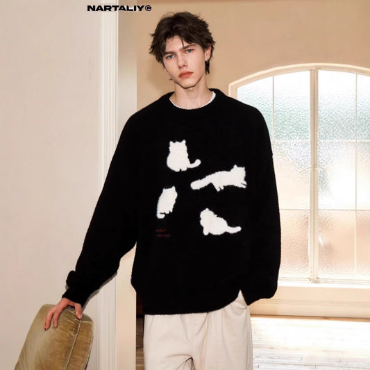 Winter Thick Mink Knit Sweater for Men Trendy Loose Knitwear, Couple's INS Hong  Lazy Fashion Sweater Coat