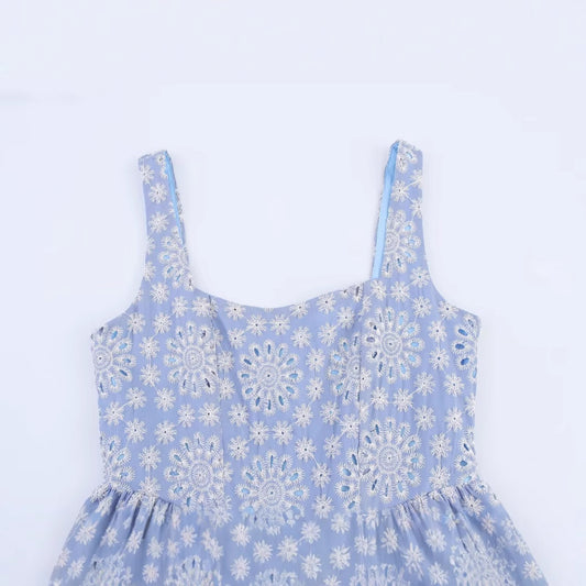 Vacation style sexy slim fit embroidered mini dress